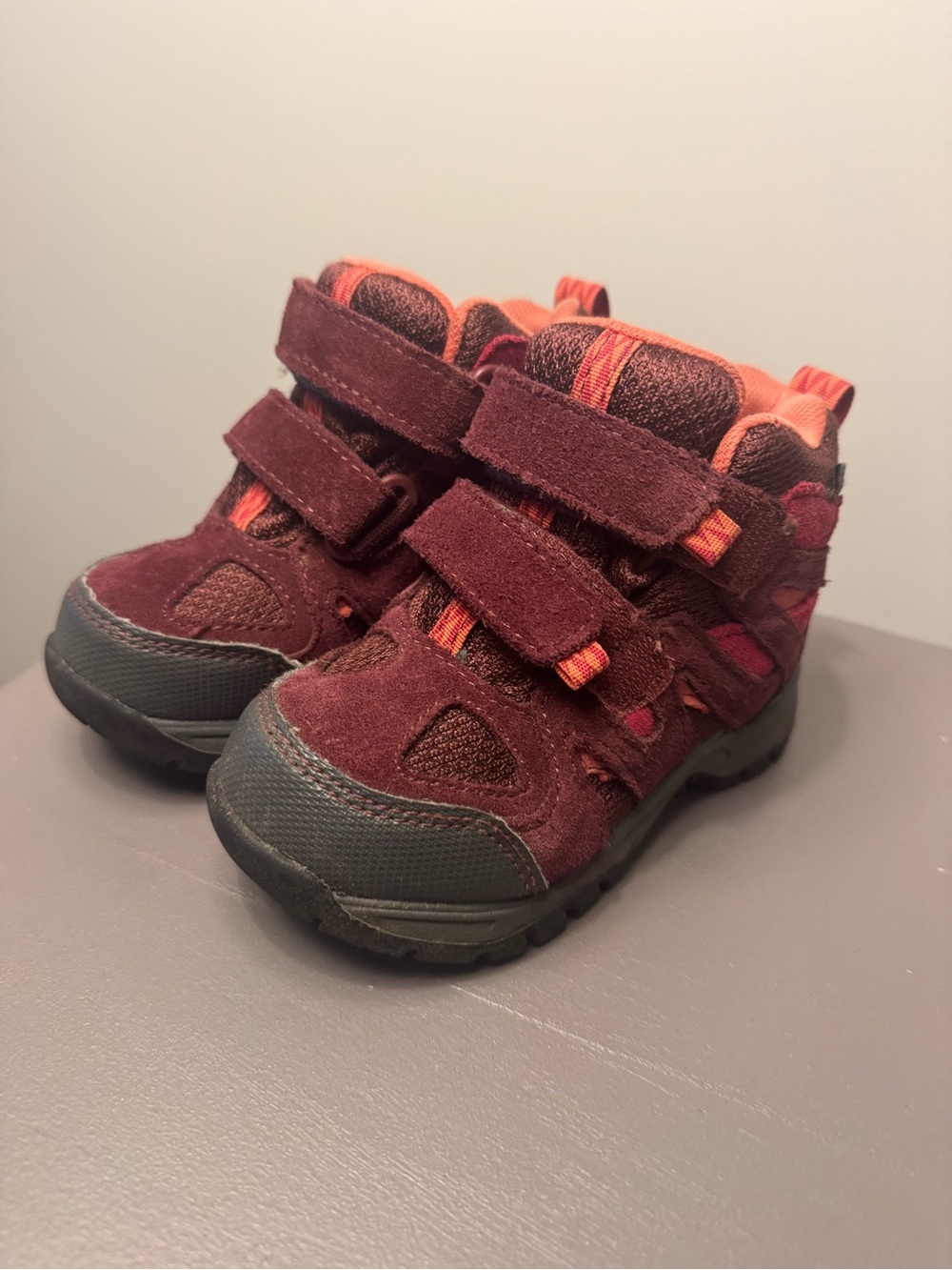 L.L. Bean - Toddler Girl’s Burgundy and Coral Velcro Outdoor Boots